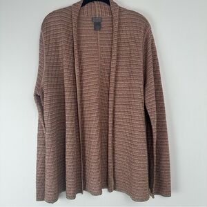 Sigrid Olsen Open Cardigan Size Large Micro Striped‎ Metallic Pink Green